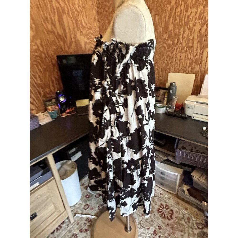 Anthropologie MILLY 4 Dani Floral Print Tie-Shoulder Dress Knee Length Black - Picture 6 of 9